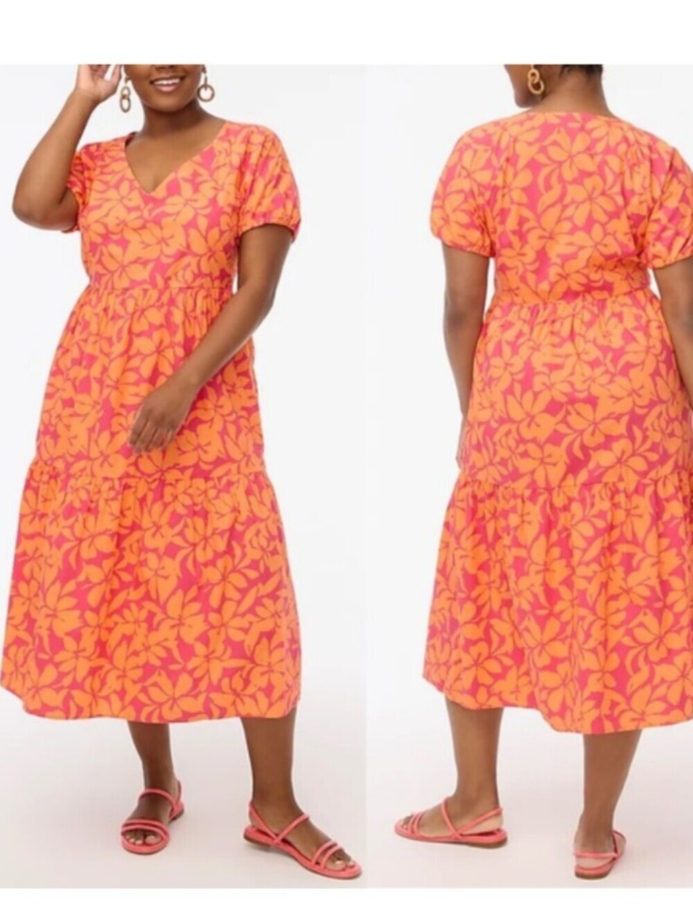 J Crew Tiered Floral Hawaiian Cotton Puff Sleeve Midi Dress Size 12 NWT